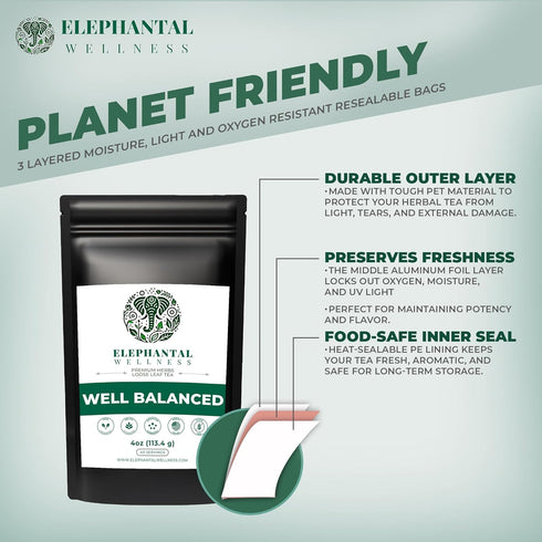 Elephantal Wellness 4 oz Premium Well Balanced Herbal Tea | Healthy Cortisol, Adaptogenic Stress Energy Support