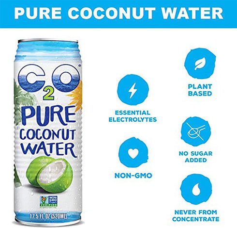 C2O 17.5 OZ (Pack 12) Pure Coconut Water | Plant Based | Non-GMO | No Added Sugar | Essential Electrolytes | FL
