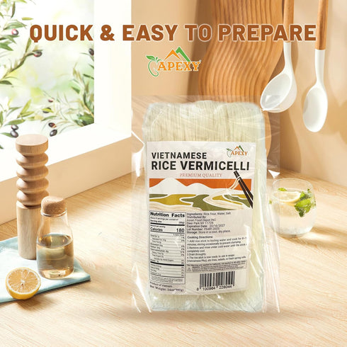APEXY 14 oz Pack 3 Vietnamese Rice Vermicelli, of Thin Rice Noodles for Pho, Stir-Fry, Spring Rolls & Noodle Soups