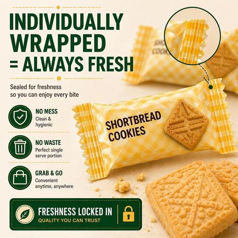 Generic 30 Pack Packs (6 180 Shortbread Cookies Individually Wrapped, Snack Cookies Each), Total Cookies, Bulk Buttery