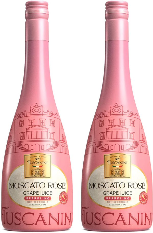 Tuscanini Italian Moscato Rose Sparkling Grape Juice, 25.3oz (2 Pack) | Non