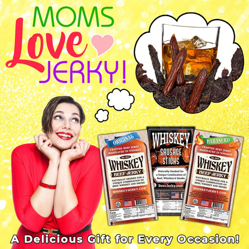 3-Packs, BeerJerky.com, Beef Marinated in Whiskey and Sausage Sticks Marinated in Whiskey, Variety Jerky Gifts for Men