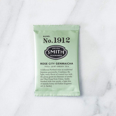 Smith Teamaker | Rose City Genmaicha No. 1912 - Sencha, Genmai, Mao Feng Green Tea & Rose Petals, 15 Sachets