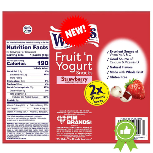 Generic 1.8 oz, 20 36 Oz) Fruit & Yogurt Snacks, Strawberry, Made with Real Fruit, Pouches (Total - On-the-Go Gluten