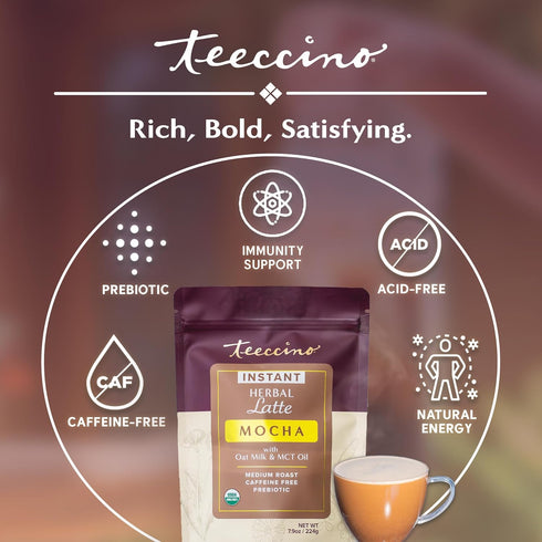 14 7.9 Teeccino Organic Instant Mocha Herbal Latte Servings Creamy Oat & Coconut Latte Plus MCT Oil with Chocolaty