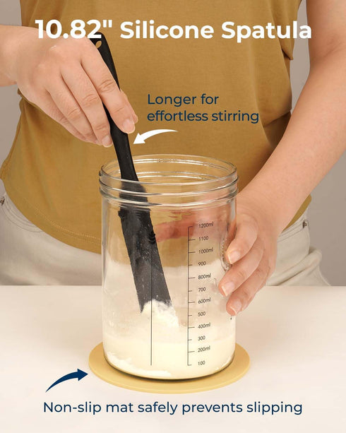47 oz Lorzon Sourdough Starter Jar Kit - Large Wide Mouth Bread Starter Jar with Feeding Tracking Band, Silicone