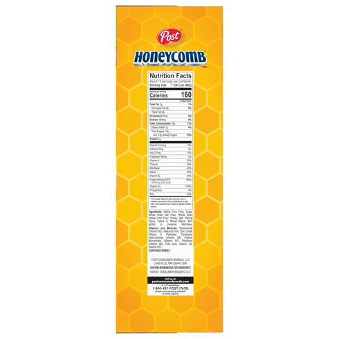 Honeycomb 19 oz (Pack 2) Honey Flavored Sweetened Corn and Oat Breakfast Cereal, Box