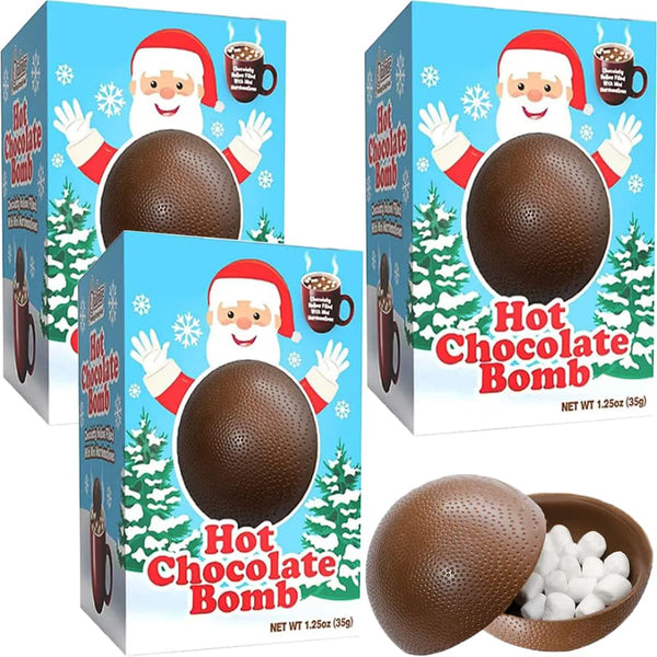 Christmas Hot Milk Chocolate Bombs, 3-Pack Chocolaty Hallow Filled with Mini Marshmallows