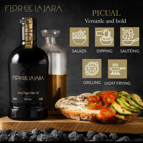 (0,1%), 16.9 oz (500ml) FLOR DE LA JARA Premium Extra Virgin Olive Oil from Spain, First Cold Pressed, Polyphenol-Rich