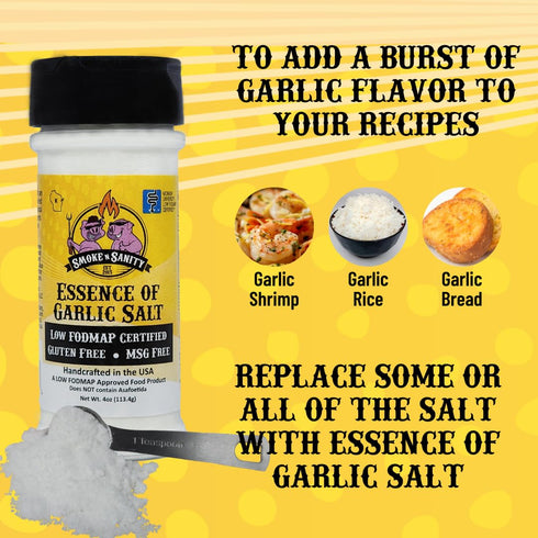 Smoke n Sanity Essence of Garlic Salt, Monash Certified Low FODMAP, Gluten Free, Kosher Seasoning - 4.0 Ounce