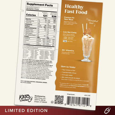 Keto Chow Holiday Gingerbread|Meal Replacement Shake Powder|Nutritionally Complete Keto Food|Low Carb Meals|Delicious