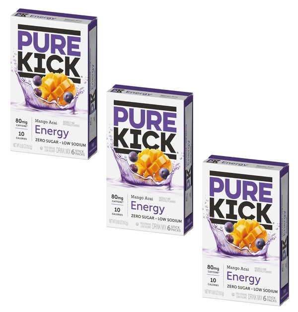 Pure Kick Energy Drink Mix Mango Acai - 3 Boxes with 6
