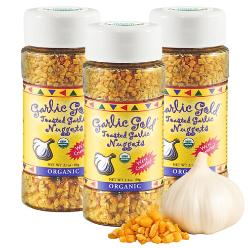 Garlic Gold Toasted Nuggets, Crunchy Roasted Garlic Seasoning, USDA Organic Salad Topper, Keto Paleo Friendly (3 Pack)