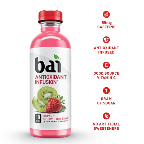 18 oz (Pack 12) Bai Kupang Strawberry Kiwi, Antioxidant Infused Beverage, fl bottle