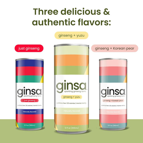 12 Pack 12oz ginsa Sparkling Ginseng Energy Drink with Korean Red Ginseng | Natural Energy Booster | Non-GMO, Supports