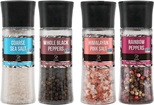 Soeos Spice Seasoning Set of 4, 9.8oz with Integrated Grinders, Perfect for BBQ Gift Set