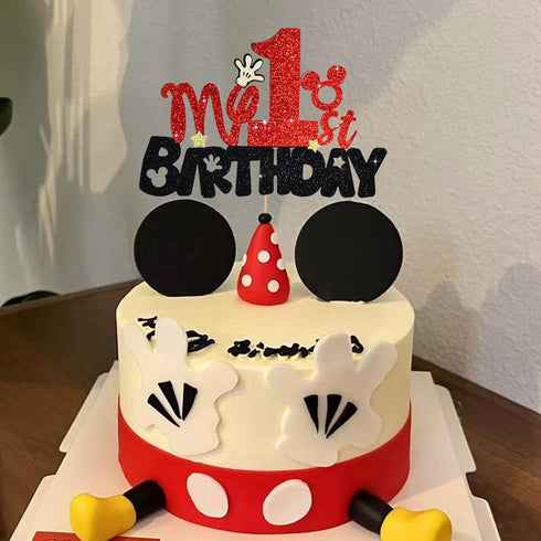 BEISHIDA Boys Mouse Cake Toppers, Mouse Birthday Party Decorations for My 1st Birthday Red and Black Supplies for Kids