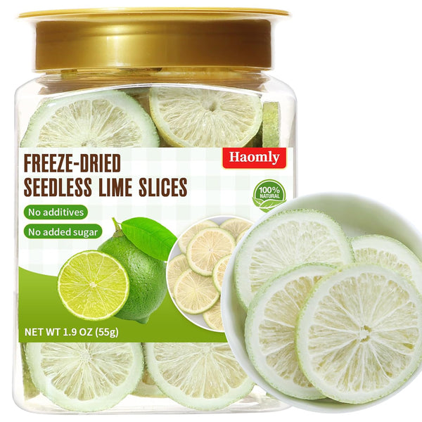 Haomly Freeze-dried Seedless Lime Slices,About 40 Slices,Dehydrated Limes for Cocktails,Tea, Snacking, Baking,