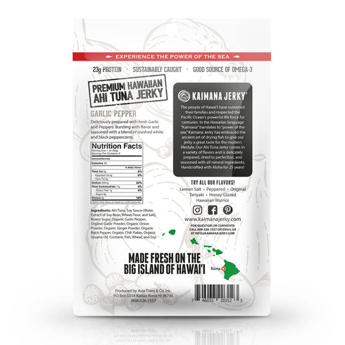 2 3's, Kaimana Ahi Tuna Jerky Garlic Pepper Ounce - Soft and Tasty - Premium Fish Jerky Made in the USA. High in Omega