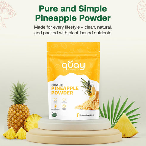8oz, Quay Naturals Organic Pineapple Powder, USDA Organic, Freeze-Dried Pineapple Fruit Powder, No Additives