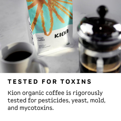 12 Oz (1 Pack) Kion Organic Whole Bean Coffee, Tested for Toxins, Ethically Sourced, Rich, Bold, and Smooth, Medium