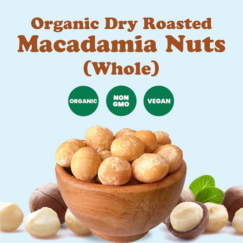 1.5 Organic Dry Roasted Whole Macadamia Nuts, Pounds Unsalted, Delicious and Nutritious Snack Made from Premium Non-GMO