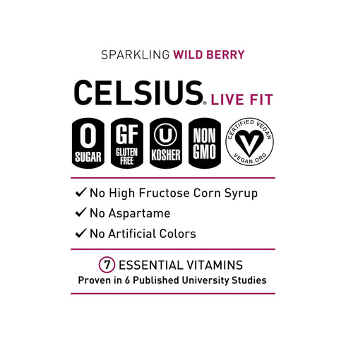 12 Oz (Pack 12) CELSIUS Sparkling Wild Berry, Sugar Free Energy Drink, Fl