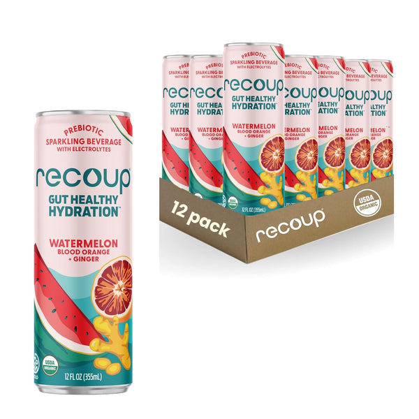 Recoup Organic Sparkling Prebiotic Drink - Ginger with Electrolytes for Gut Health