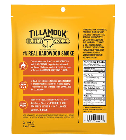 Country 2.2oz Tillamook Pork Snacks, Smoker Chophouse Bites, Hawaiian-Style Teriyaki Tender Cuts, Ready to Eat Gluten