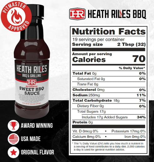 3 bottles,16 oz. Heath Riles BBQ Sauces, Sweet BBQ Sauce, Pit Master Barbecue Sauce For Meat, Marinades, Dressings