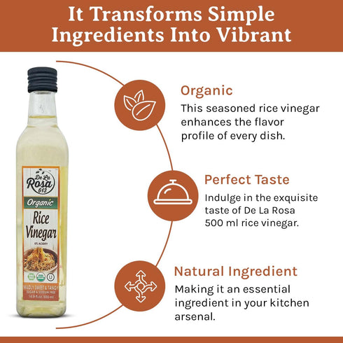 5% 16.9 Oz (Pack 2) De La Rosa Organic Rice Vinegar Acidity, Kosher, Great for Cooking, Sushi, Salad and more |