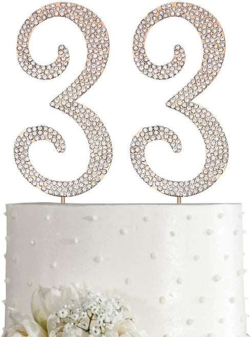 MAGJUCHE Gold 33" Crystal Cake Topper, Number 33 Rhinestones for 33rd Birthday or Anniversary Party Decoration