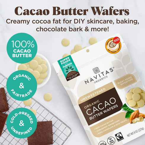 100% (8oz. 17 Navitas Organics Cacao Butter Wafers For Hot Cocoa, Desserts, Baking & DIY Skincare Recipes Unrefined