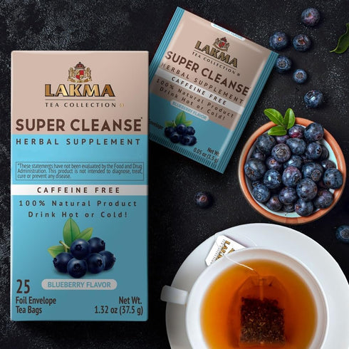 HYLEYS Lakma Super Cleanse Tea with Blueberry - 25 Tea Bags for Detox and Wellness
