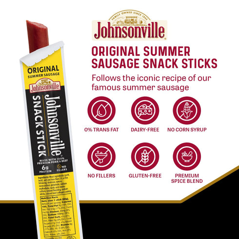 Summer Packs 1 oz., 24-Pack Johnsonville Sausage Snack Sticks - Dairy Free, Gluten Free Protein Snacks, Jerky Snack