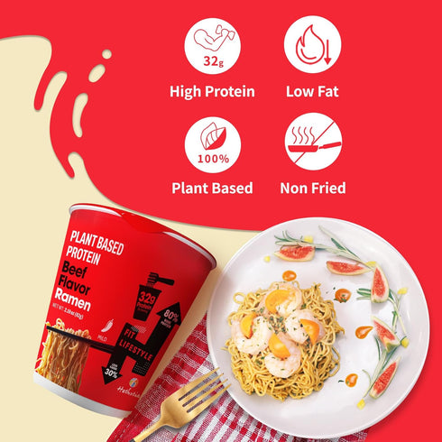 Hethstia High Protein Ramen Cup & Konjac Rice Bundle Spicy Beef Protein Ramen Soup with Low-Carb Shirataki Rice, Vegan