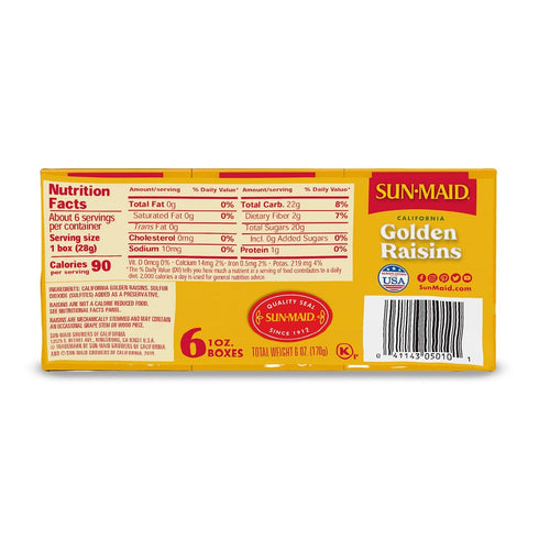 (6 Count Pack 1) Sun-Maid Natural California Golden Raisins