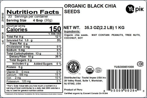 2.2 lb (35.2 oz), Omega-3, Yupik Organic Black Chia Seeds, Gluten-Free, GMO-Free, Kosher, Vegan, Raw Plant-Based