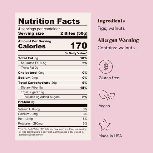 Pack, Fichi Fig and Nut Bites, a Wholesome and Delicious Gluten-Free Italian Fruit and Nut Snack (Two Fig and Walnut)