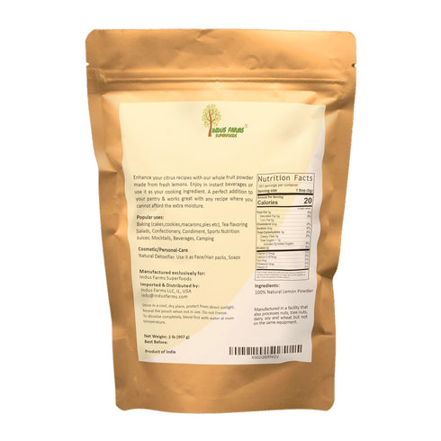 2 LB Indus Farms Lemon Juice Powder Made from Real Lemons, Fine Easy-Mix Powder for Drinks, Lemonade & Baking