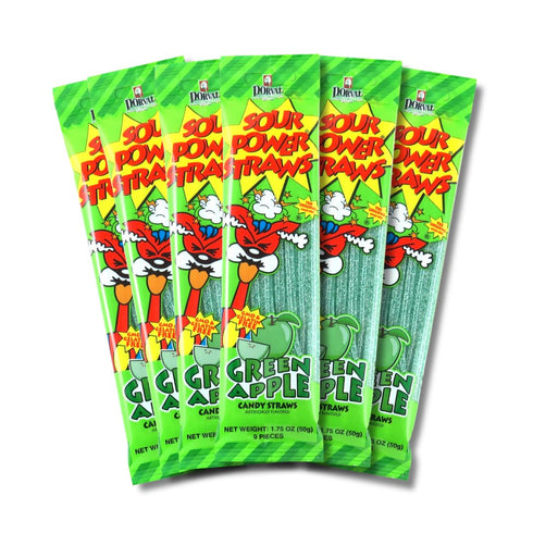 Sour Power Green Apple Candy Straws, 1.75 oz (Pack of 6), Vegan