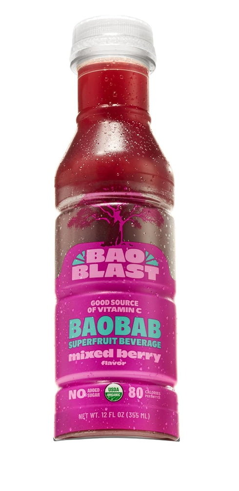 Immune 6 Pack, 12 oz BaoBlast Mixed Berry Baobab Drink Organic Baobab Juice with Apple, Blackberry & Raspberry, Low