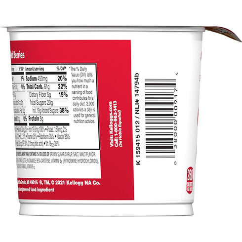 2.5oz (1 Special K Cold Breakfast Cereal Cup, Made with Real Strawberries, Single Serve, Red Berries, Cup Cup)
