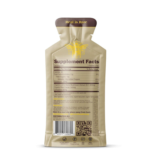 15 Packets HYVE Mind Functional Honey Focus & Memory Organic Honey with Lion's Mane Mushrooms, Raw Cacao, Bee Pollen