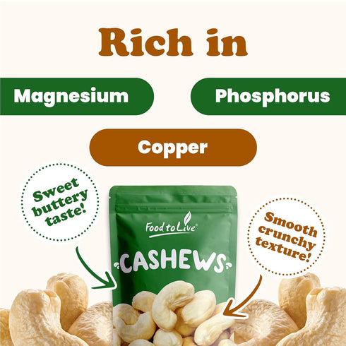 1 W-320, Food to Live Raw Cashews, Pound - Deluxe Whole Nuts, Unsalted, Unroasted, Size Vegan, Kosher, Bulk
