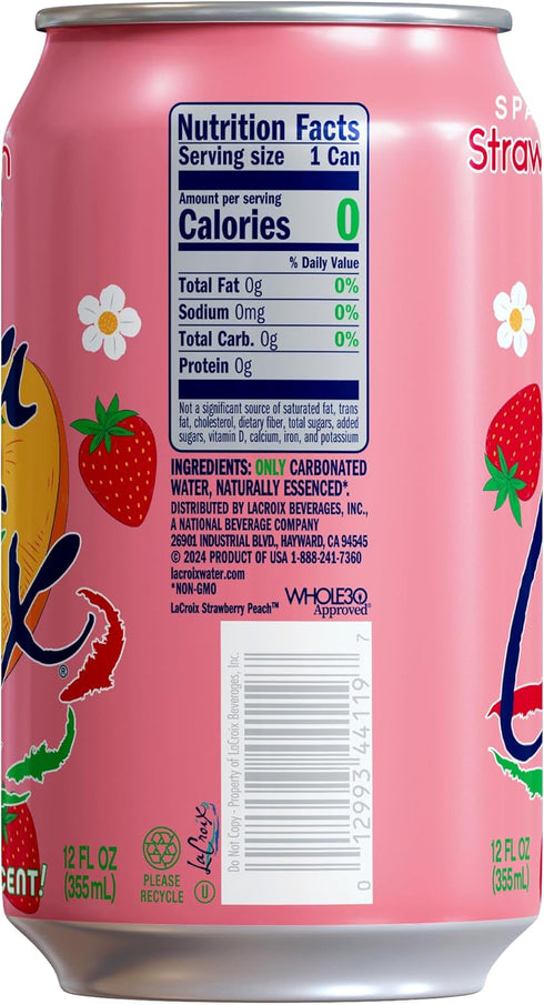 12 Oz (Pack 8) La Croix Sparkling Water, Strawberry Peach, Fl