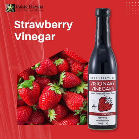 12.7 Oz Bakto Flavors Visionary Vinegars - Strawberry - Kosher Balsamic Vinegar with Natural Strawberry Flavor - Fl
