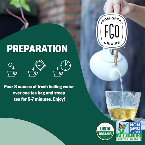 FGO Organic Peppermint Tea, 100 Count Eco-Conscious Tea Bags, Caffeine Free, Packaging May Vary