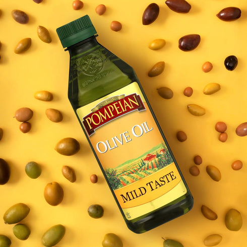 32 oz Pompeian Mild Taste Olive Oil - fl - Olive Oil for High Heat Cooking - Mild Flavor for Baking and Sauteing - High