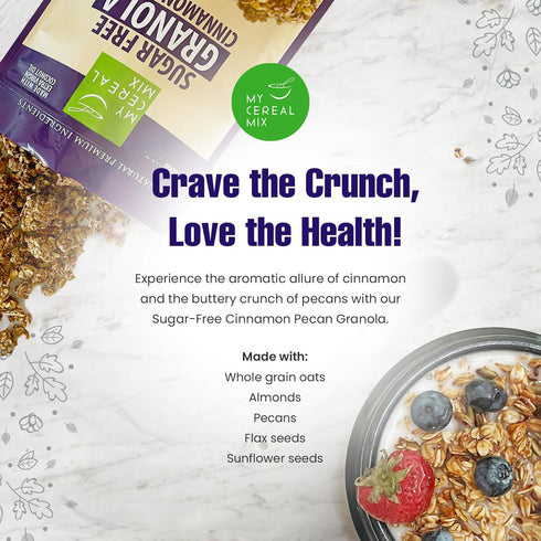 MyCerealMix Sugar Free Granola - Cinnamon Pecan, Gluten Free, Soy Free, All Natural Ingredients, Vegan